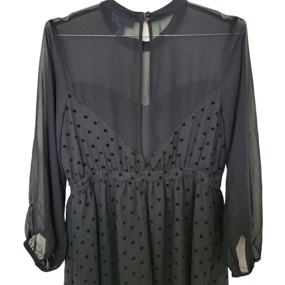 Modcloth Dress Sz Large L Black Polka Dot Velvet Sheer Long Sleeve Flowy - Picture 5 of 11